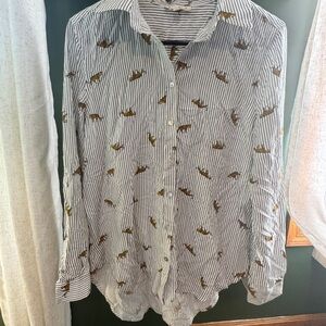 Jane and Delancey White Striped Shirt with Leopard Print